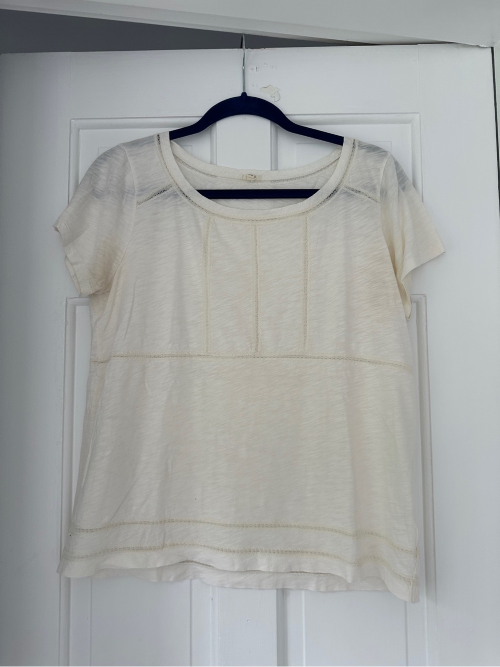 J. Crew Babydoll Lace Detail Embroidered Cream Tee Shirt in Size Medium